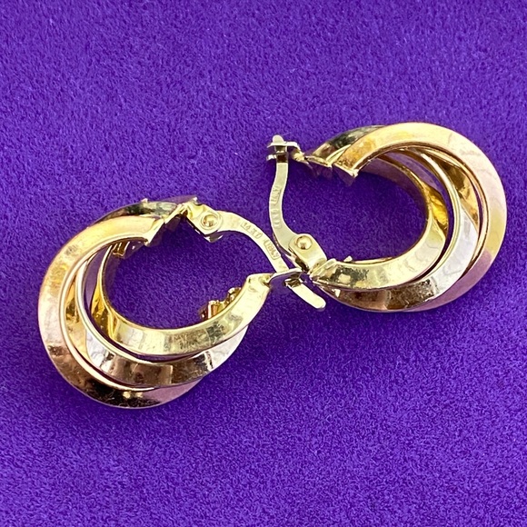 💛 Vintage 14k Gold Hoop Earrings | Triple Layered | Classic Fine Jewelry - Picture 3 of 7